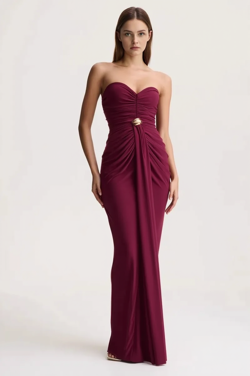 Sexy Sleeveless Ruched Waist Cinched Sash Strapless Party Dress Main image