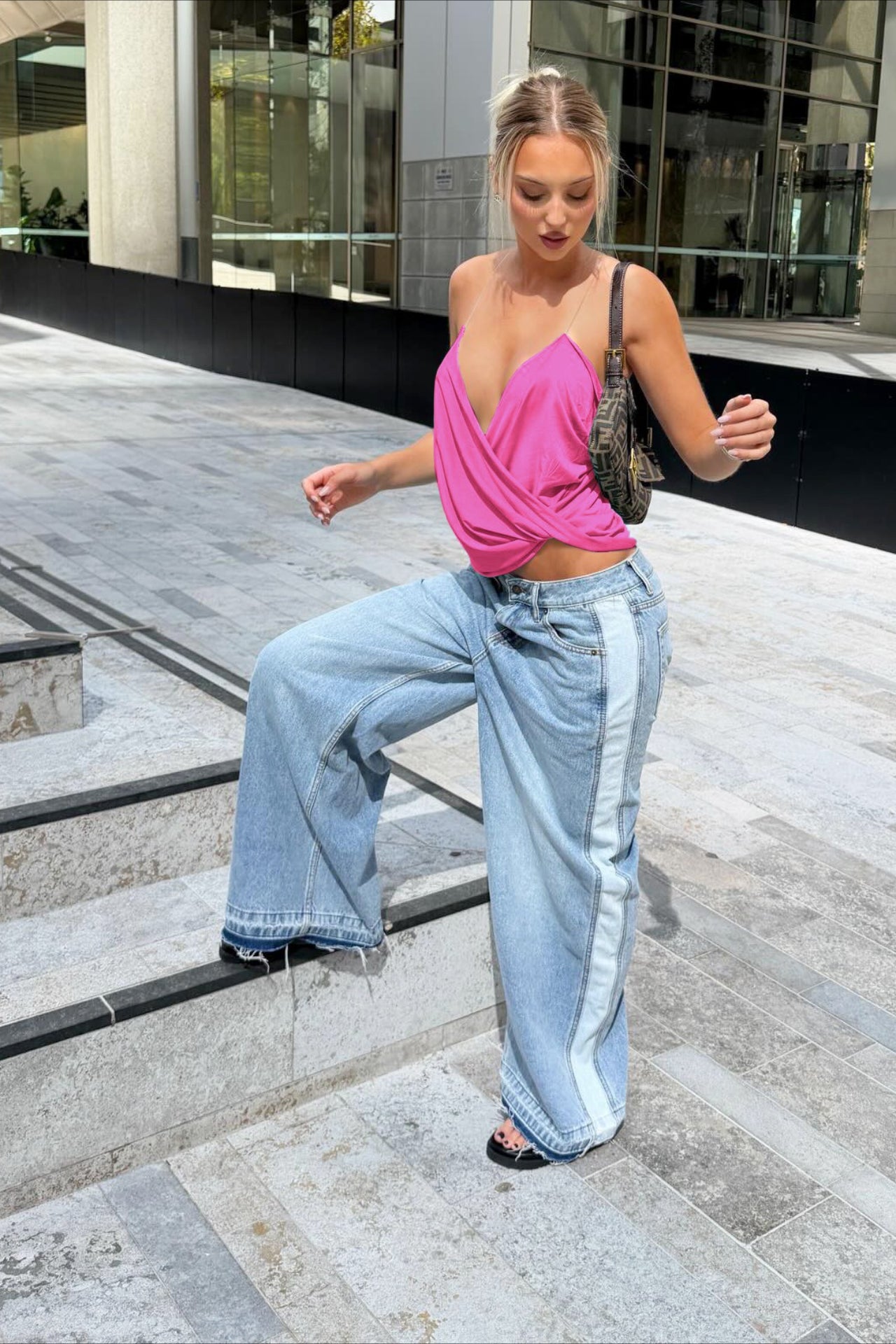 Draped V-Neck Satin Cami Top Secondary image