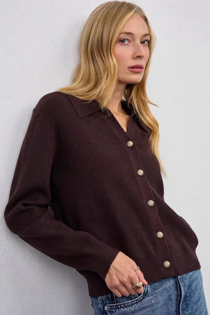 Single Button V-Neck Knit Sweater Main image