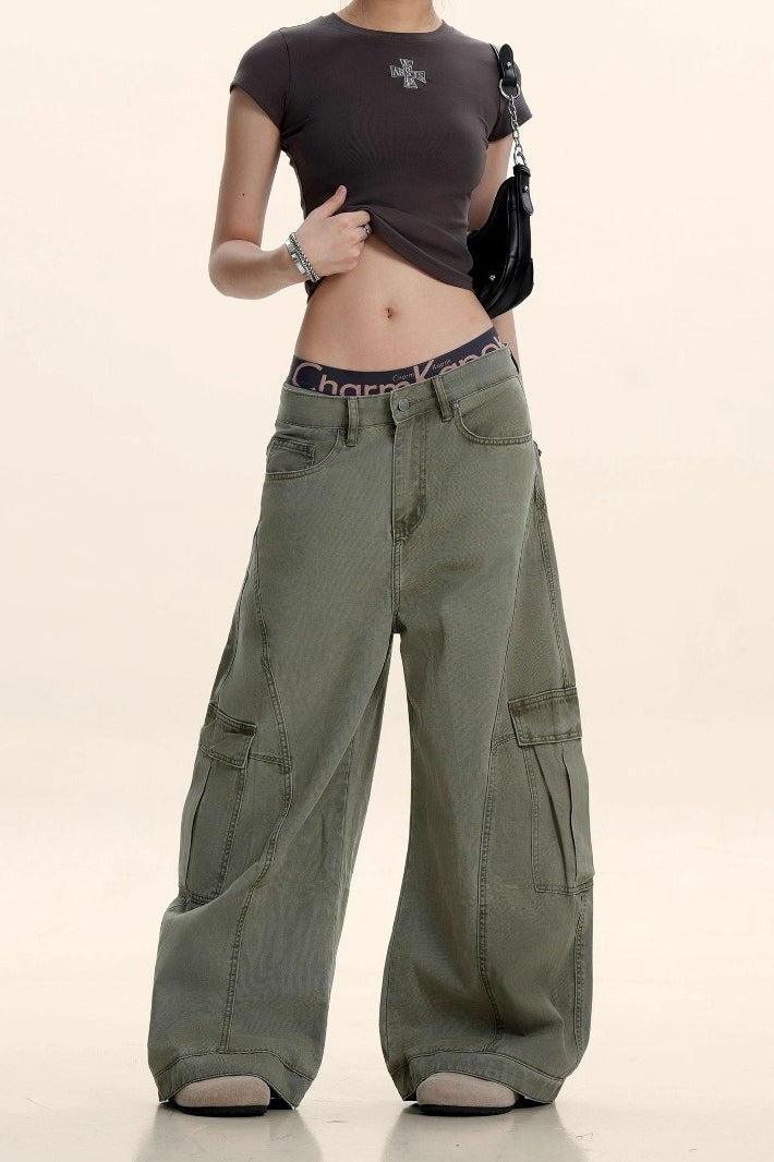 Vintage Deconstructed Curved Blade Slimming Cargo Pants Main image
