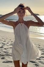 Solid Floral Buckle Halter Fitted Mini Dress