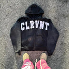 Unisex Goth Print Zip Hoodie
