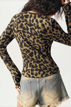 Leopard Print Mesh Button Front Crop Top