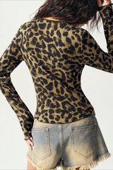 Leopard Print Mesh Button Front Crop Top
