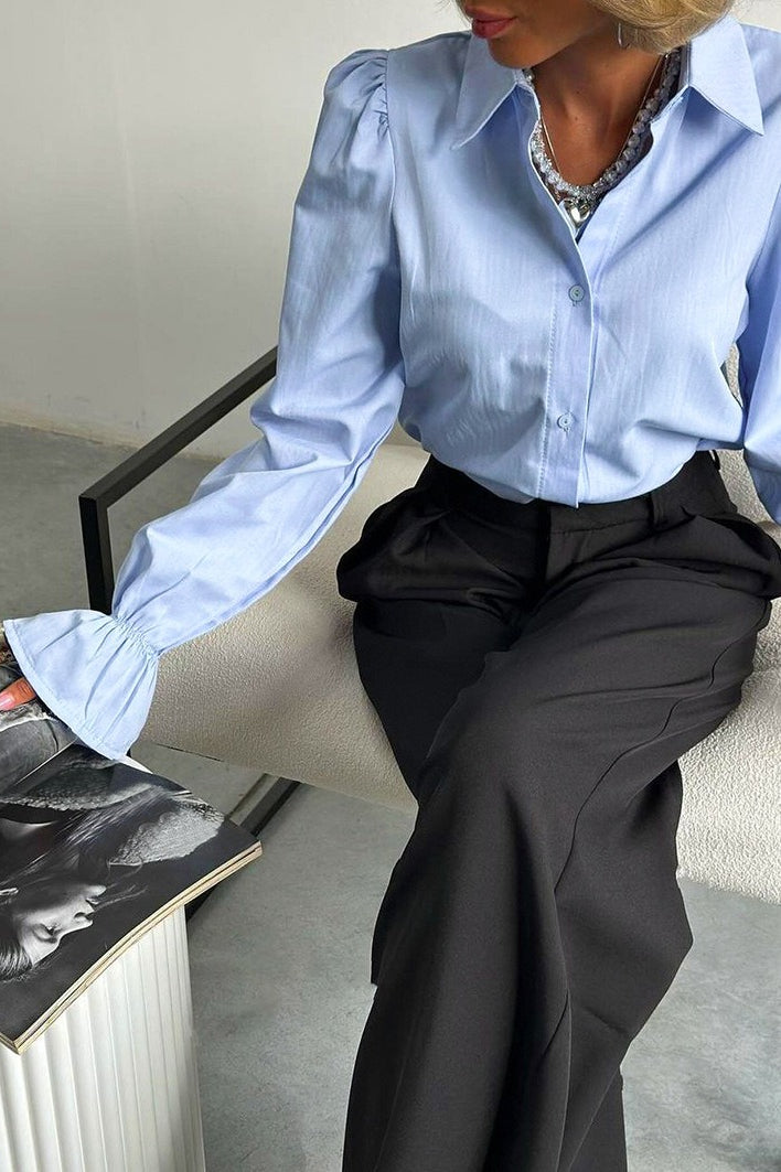 Blue Flare Sleeve Collared Blouse Secondary image