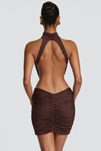Halter Ruched Cutout Fitted Mini Dress