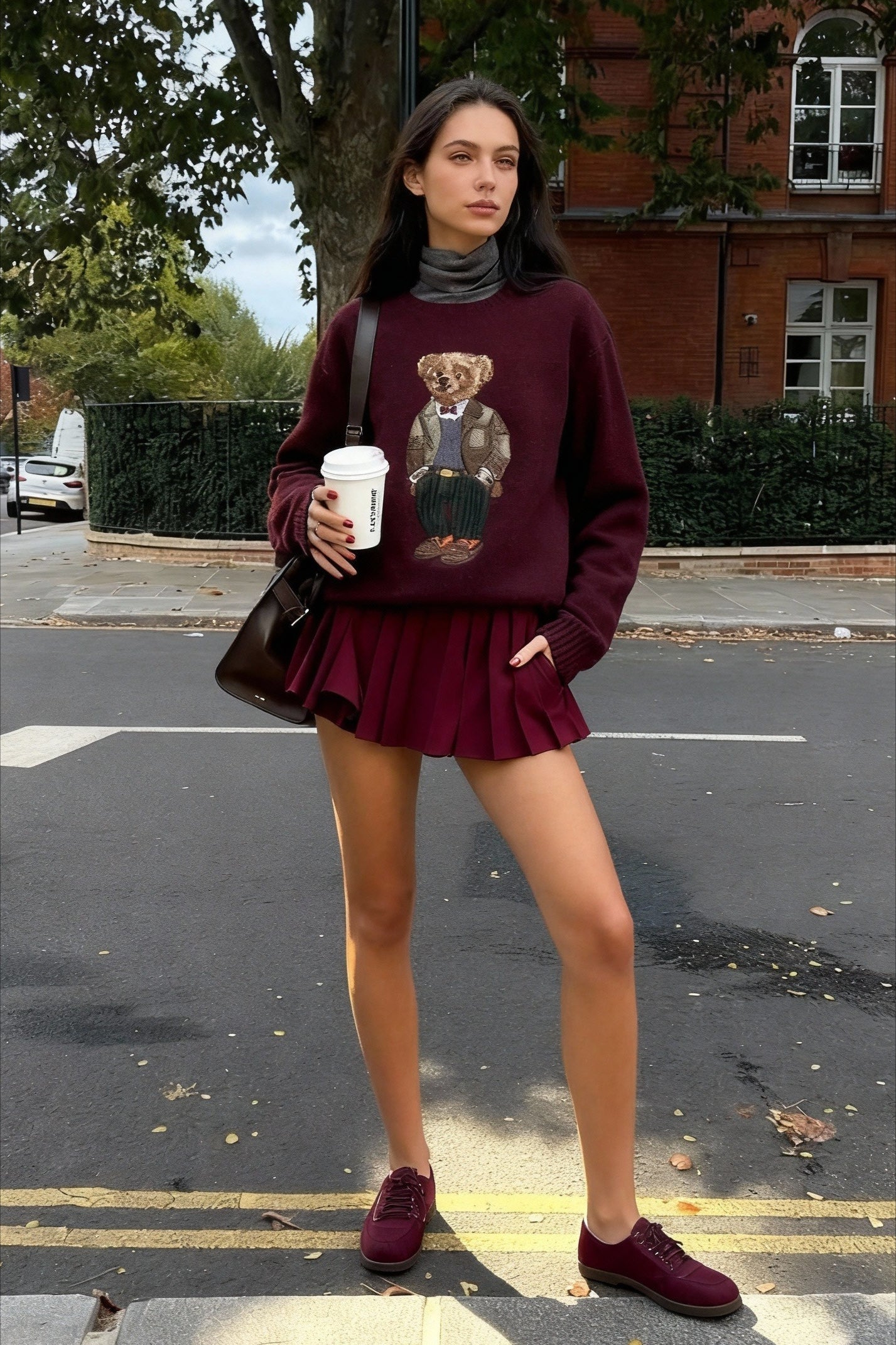 Bear Embroidered Retro Slim-Fit Crew Neck Sweater Secondary image