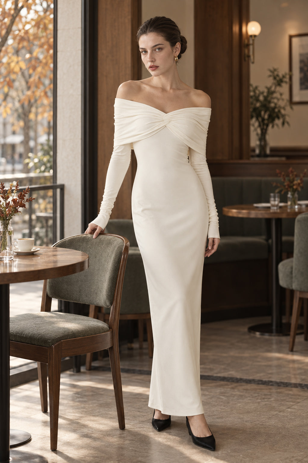 Long-Sleeve Solid Maxi Dress