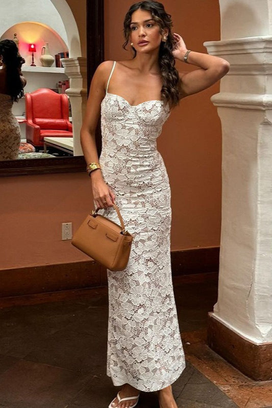 Lace Cami Panel Tie Backless Bodycon Maxi Lace Dress