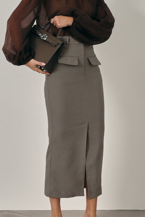 High Waist Front Slit Bodycon Midi Skirt Main image