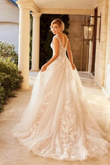 Sheer Mesh Lace Fit Flare Wedding Dress