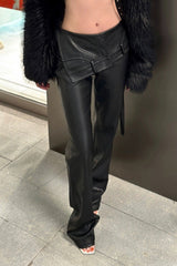 Vintage PU Slim Floor Length Straight Edgy Casual Pants