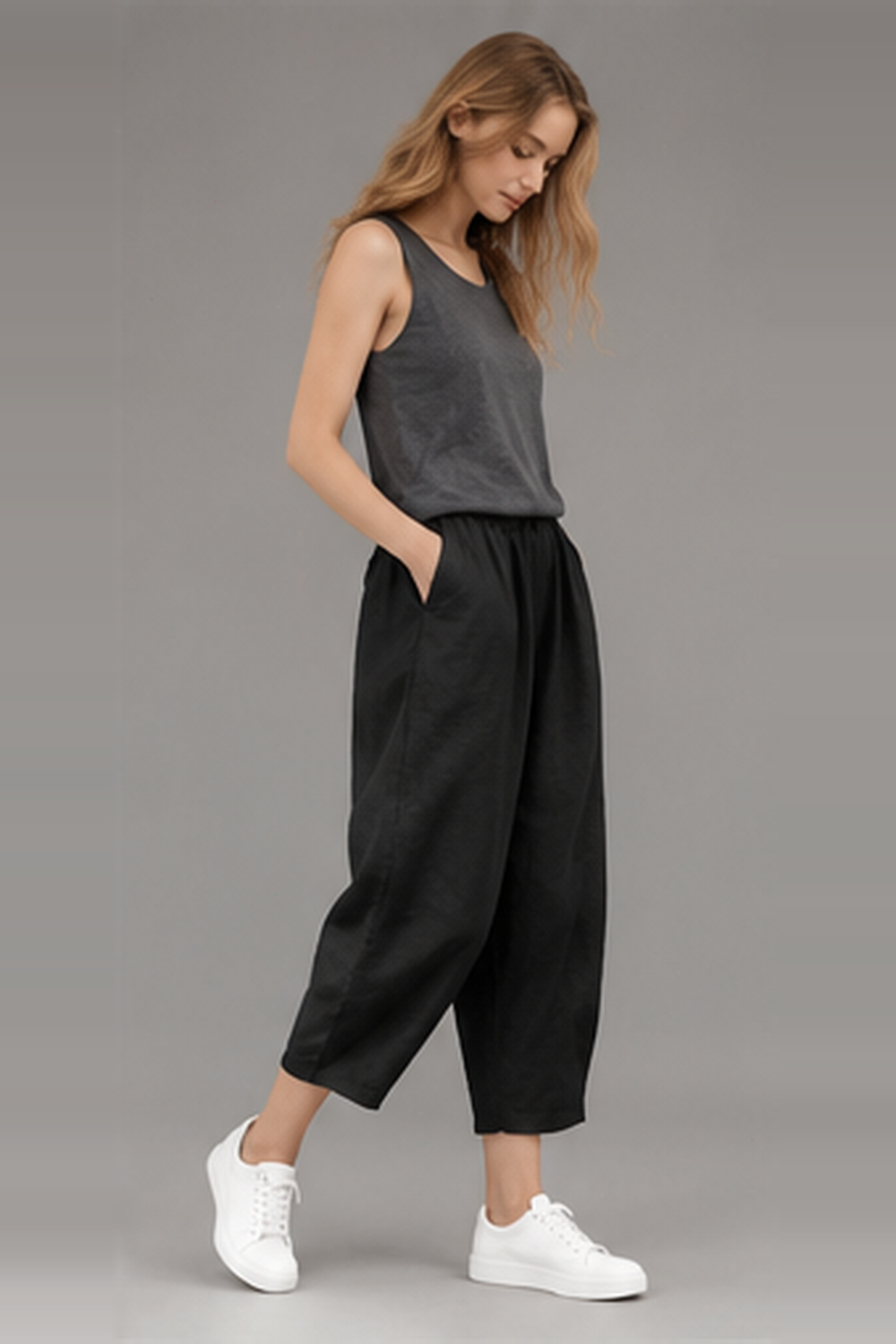 Elastic Waist Vintage Lady Loose Casual Pants