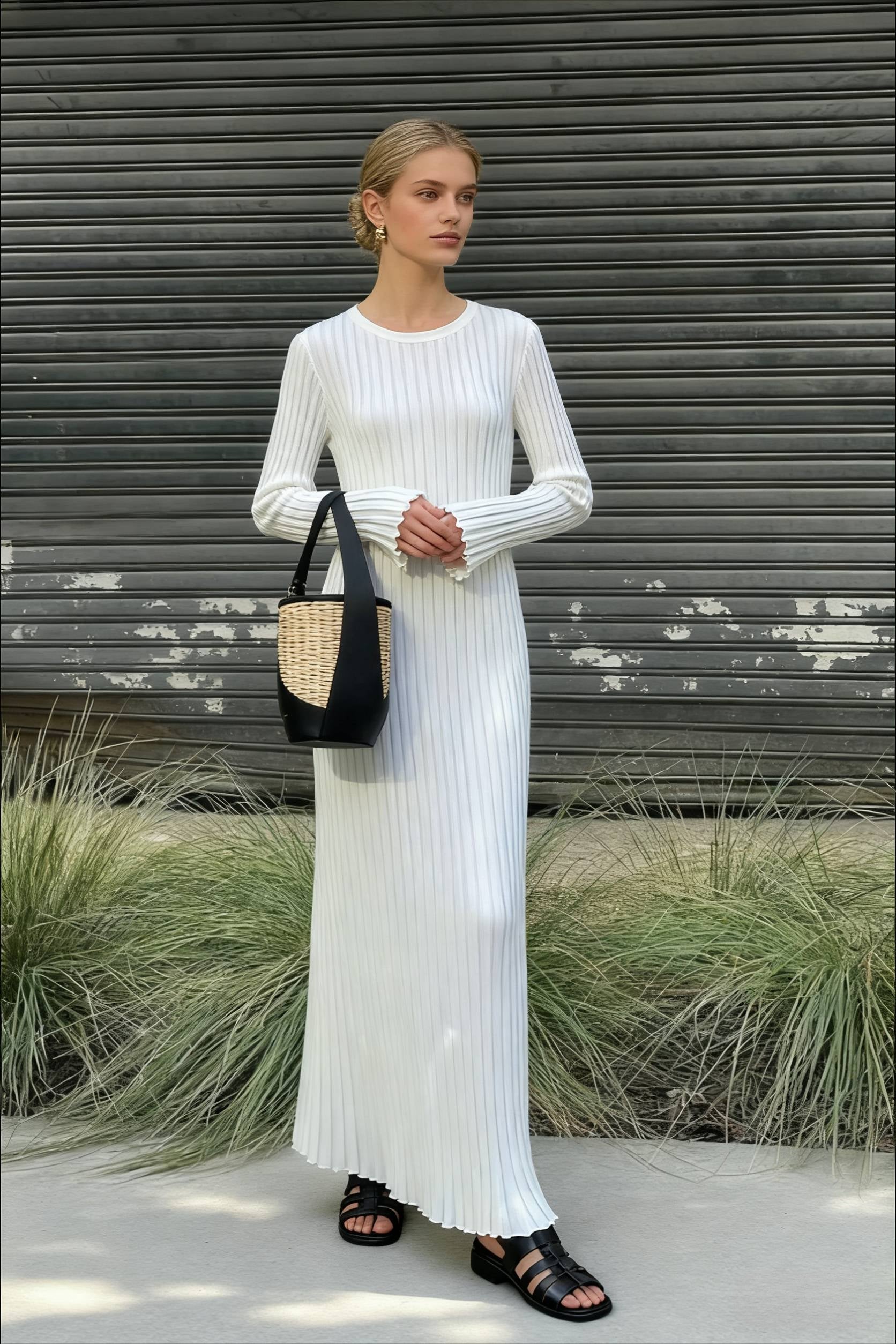 Ribbed Knit Tie Waist Dress Main image