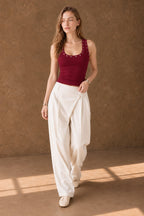 Waist Defined Rhinestone Drilled Sleeveless Tank Top