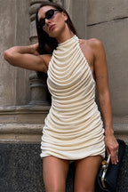 Draped Ruched Halter Bodycon Mini Dress