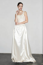 French Strapless Satin Pearl Prom Dress