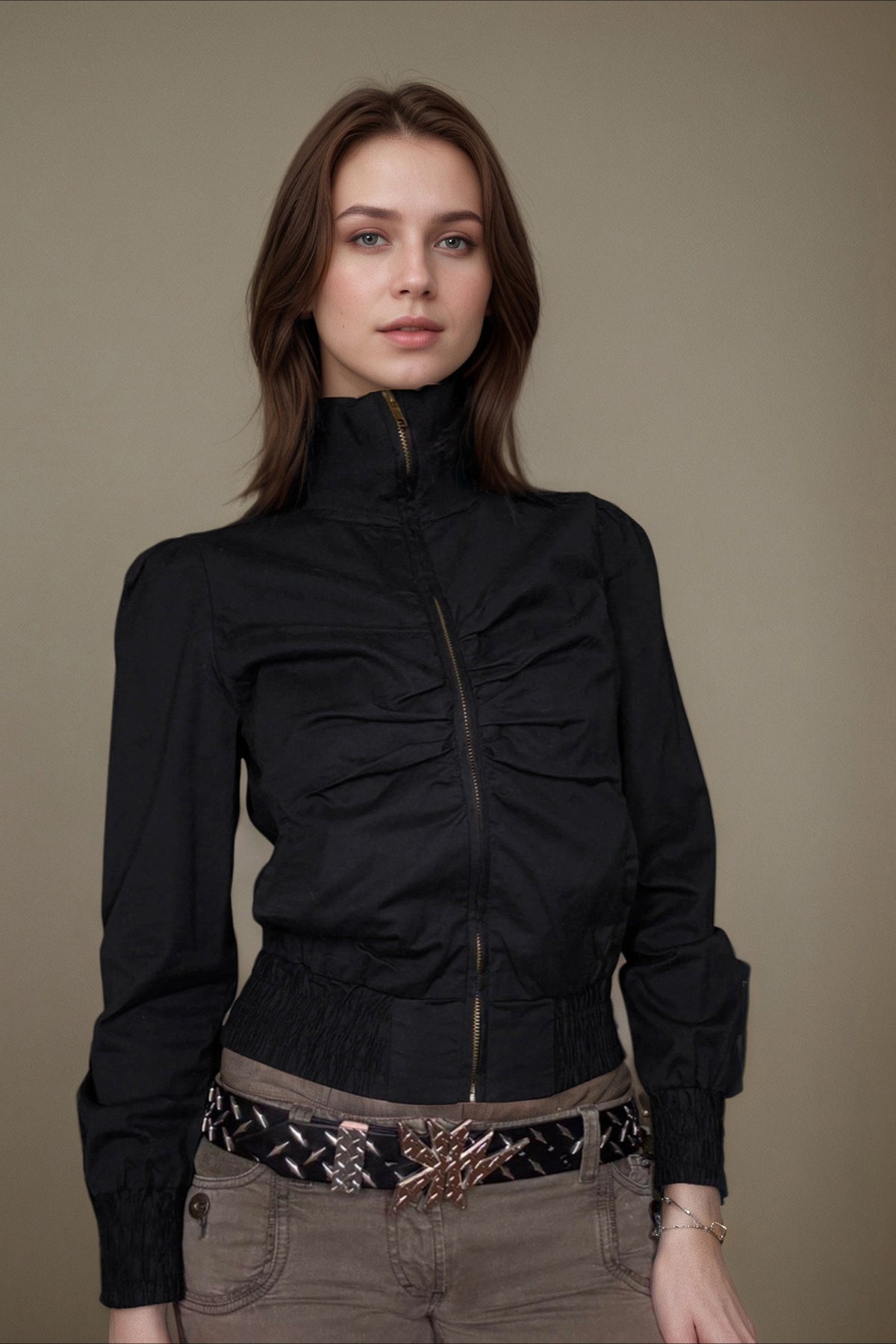 Ribbed Zipped High Neck Jacket Secondary image