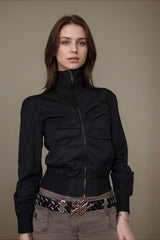 Ribbed Zipped High Neck Jacket