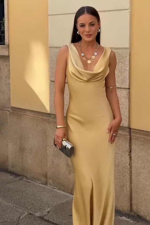 Draped Neck Backless Waist Cinch Elegant  Formal Dress Secondary image