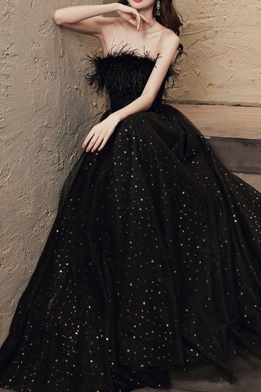 Feather Trim Ball Gown Prom Dress Secondary image
