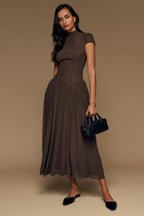 Mock Neck Cap Sleeve Fit And Flare Maxi Dress