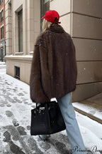 White Tip-Dyed Faux Fox Fur Mid-Length Coat
