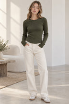 Solid Color Slim Fit Ruched Long Sleeve Basic T-Shirts
