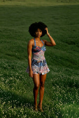 Ruched Ruffle Colorful Halter Mini Dress