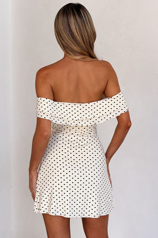 Off Shoulder Polka Dot Twist Bodycon Mini Dress