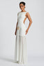 Solid Sleeveless Backless Ruched Waist Slit Formal Dress
