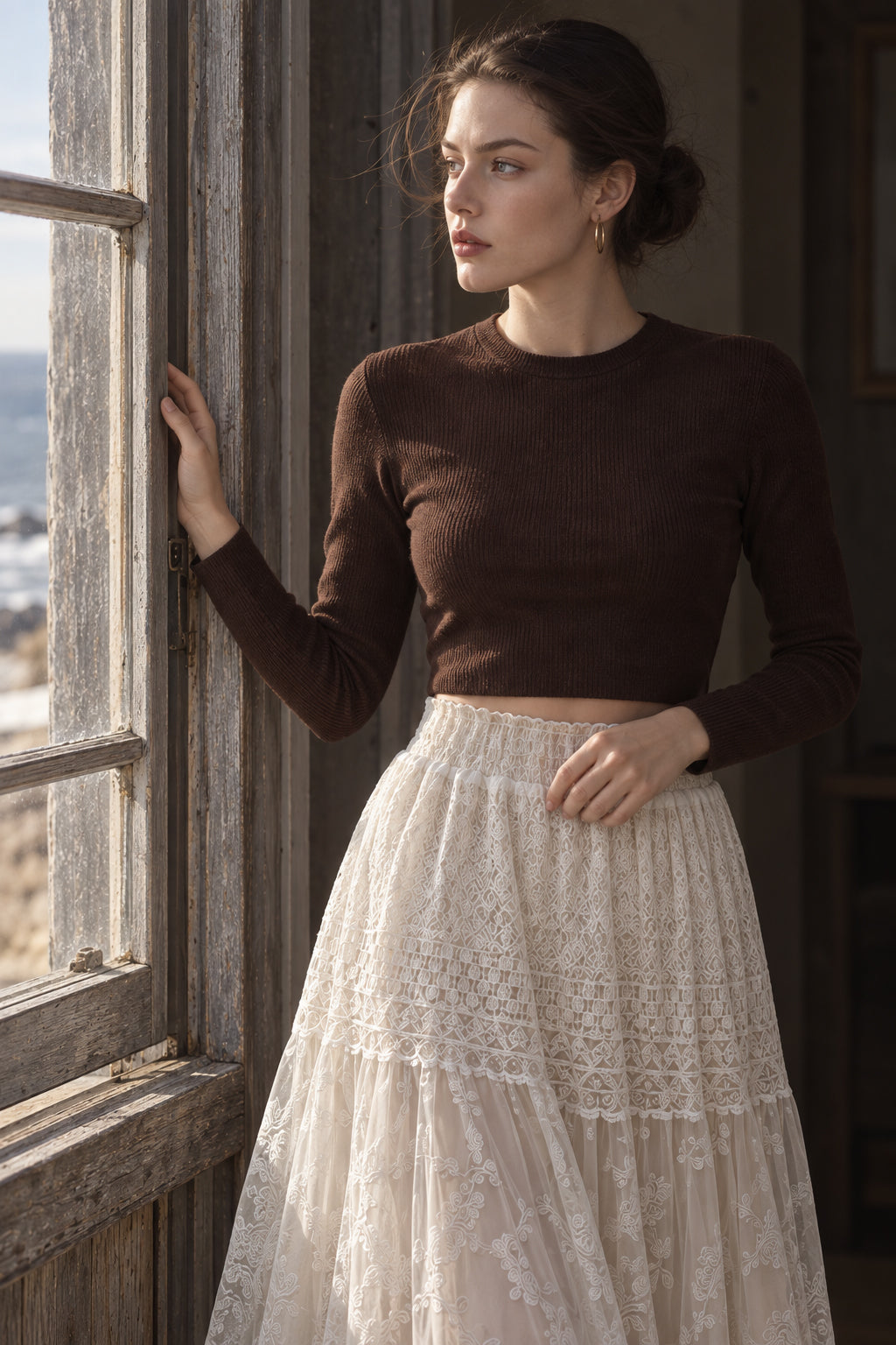 Lace Tulle Swing High Waist Skirt