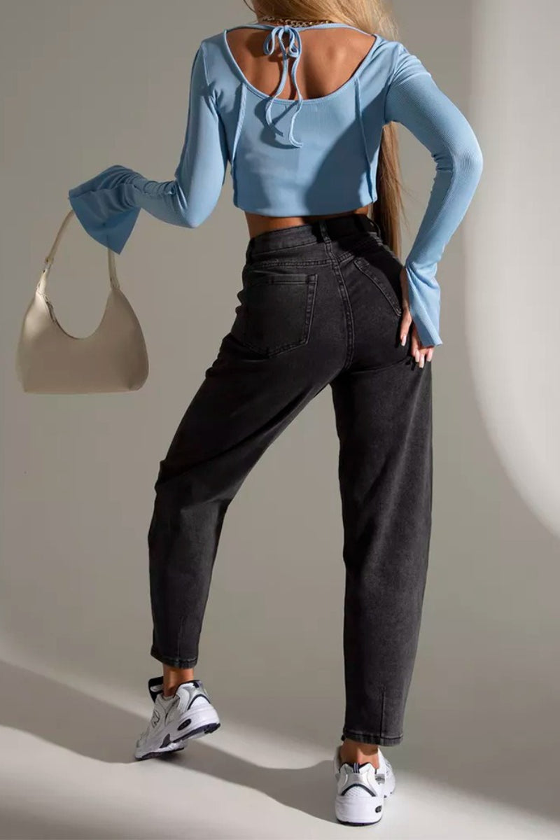 Vintage High Waist Slim Fit Straight Ankle Crop Jeans Secondary image