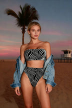 Wave Striped Bandeau High Waist Two Piece Swim Sets