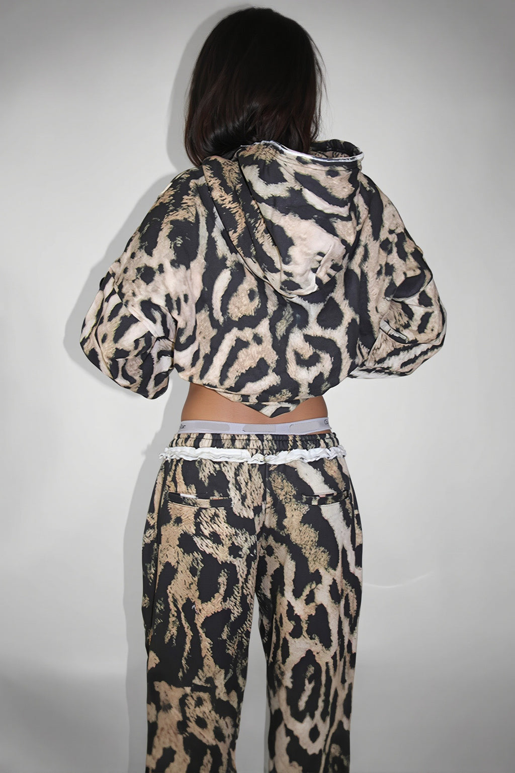 Leopard Raw Edge Loose Fit Hoodie
