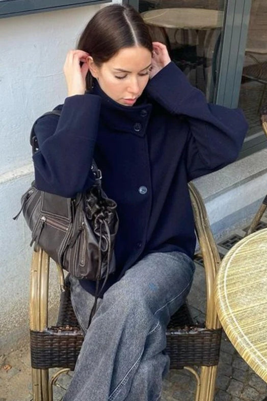 Chic Cropped Stand Collar Wool Coat Secondary image