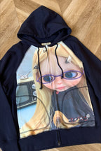 Whimsical Digital Print Zip Hoodie