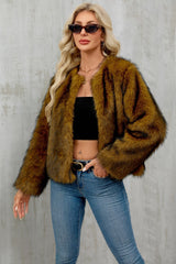 Cropped Faux Fur Zip Coat
