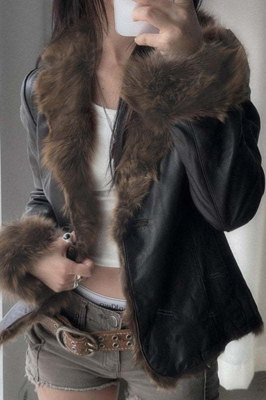 Fur Collar Panel Leather Jacket Main image
