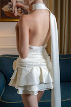 Satin Bardot Low-Back Party Dress