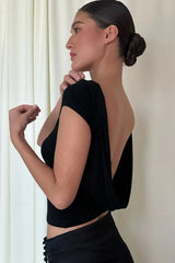 O-Neck Backless Ruched Crop Top