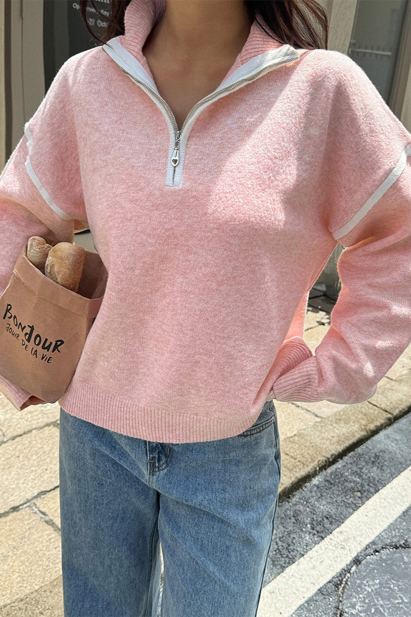 Casual Zip Front Long Sleeve Sweater Main image