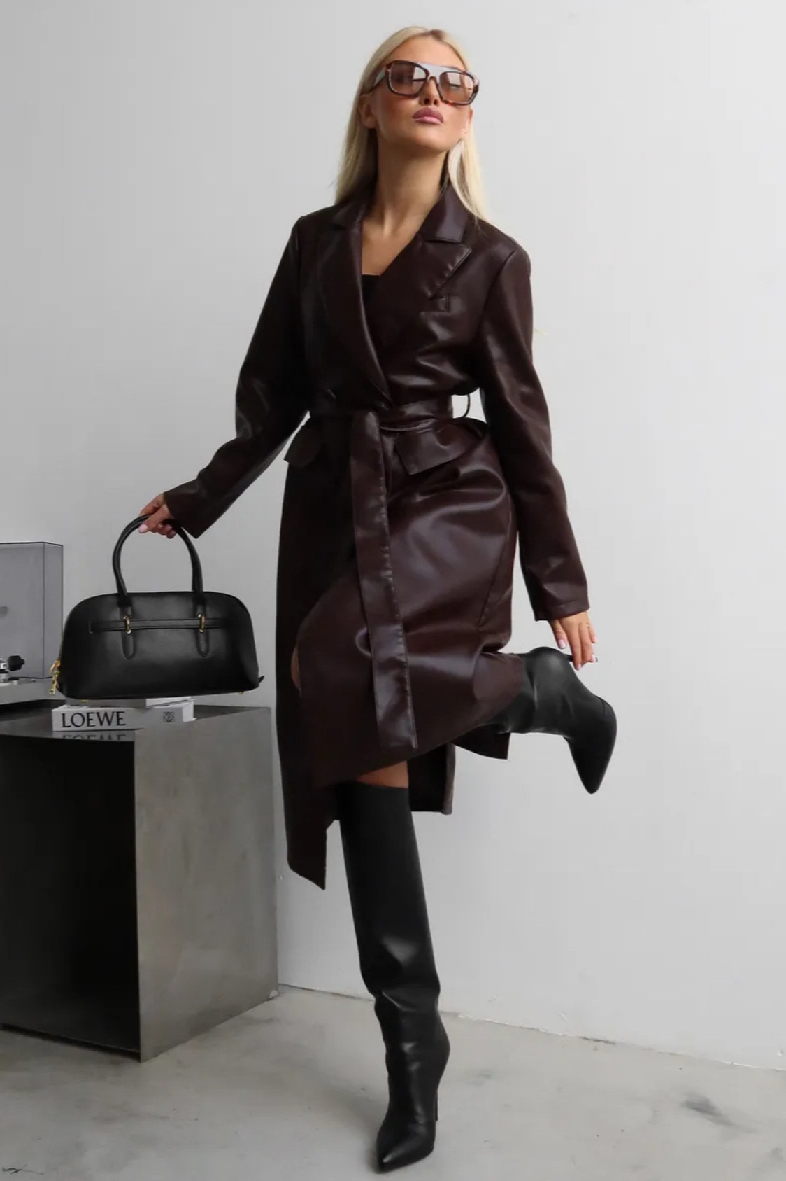 Faux Leather PU Long Chic Casual Overcoat Secondary image