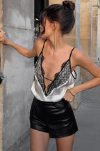 Deep V Lace Trim Cami Top