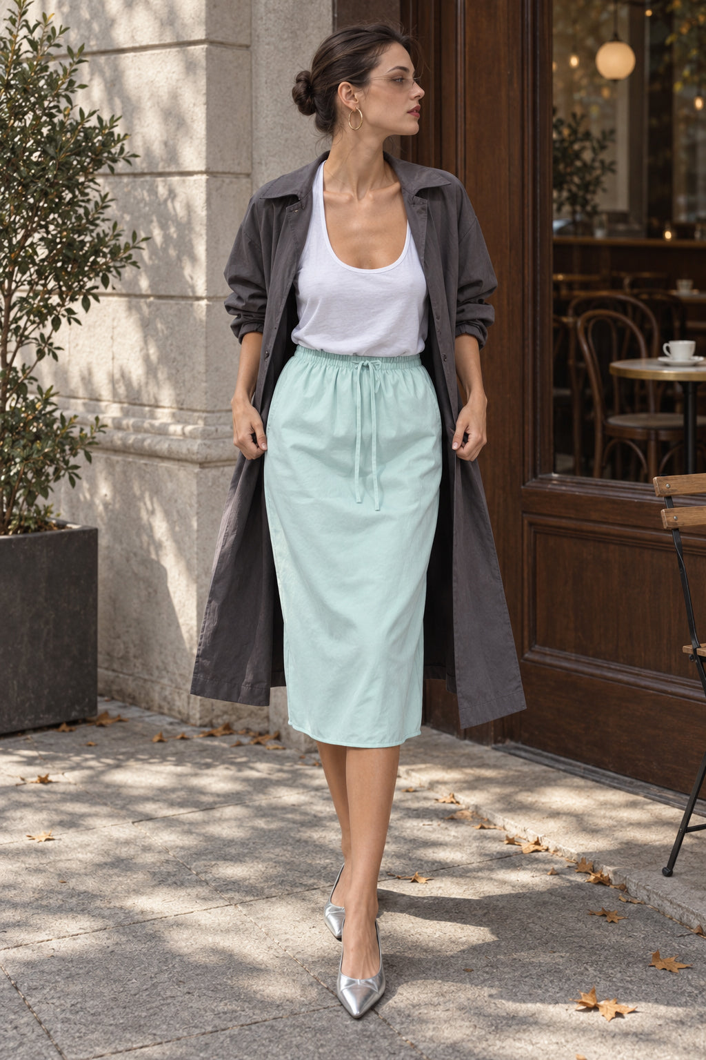 Cotton Drawstring Midi Skirt Main image