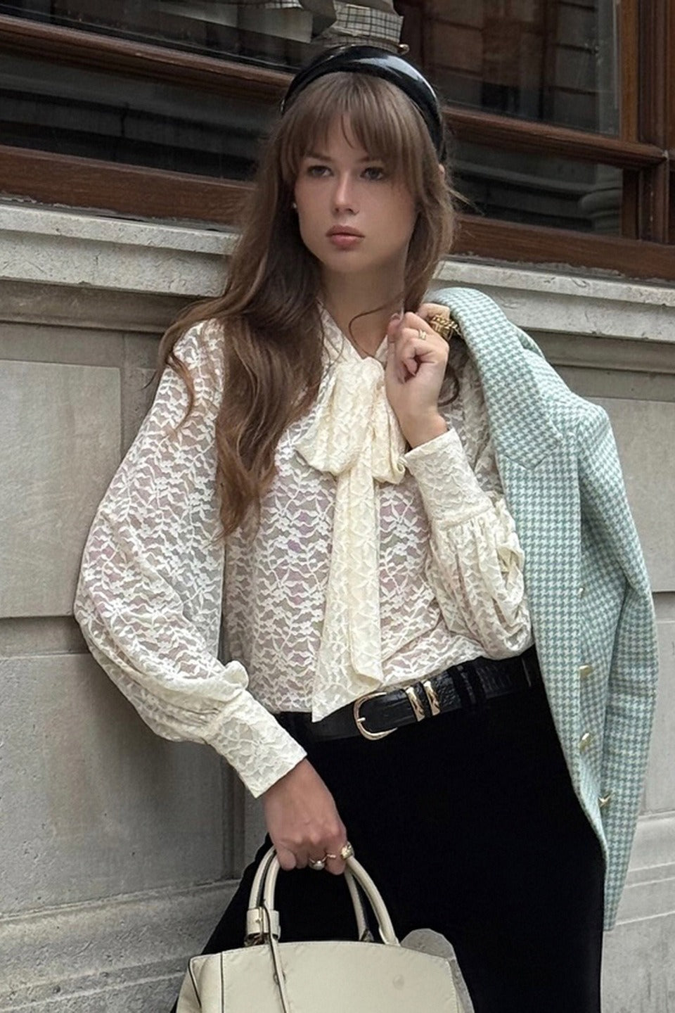 Jacquard Lace Bow Tie Blouse Main image