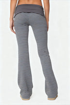 Striped Foldover Waist Flare Leg Pants