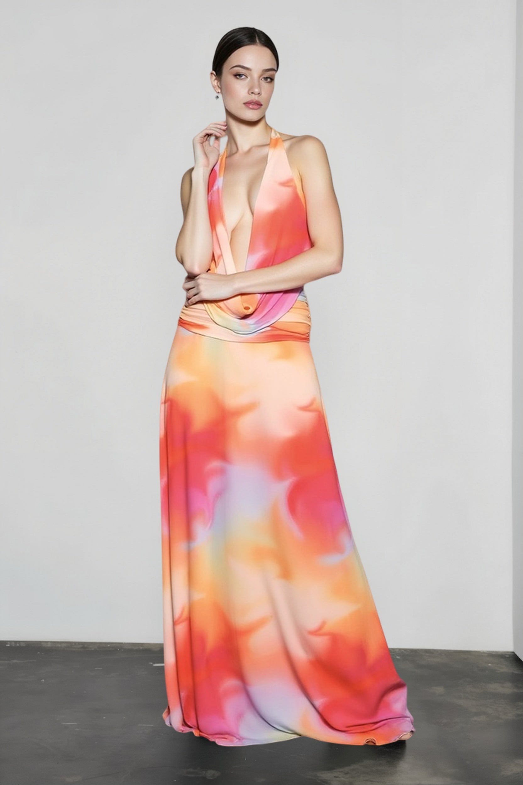 Printed Halter Cowl Neck Bodycon Vacation Dress Main image