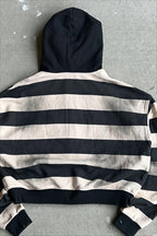 Striped Eye Applique Cropped Zip Hoodie