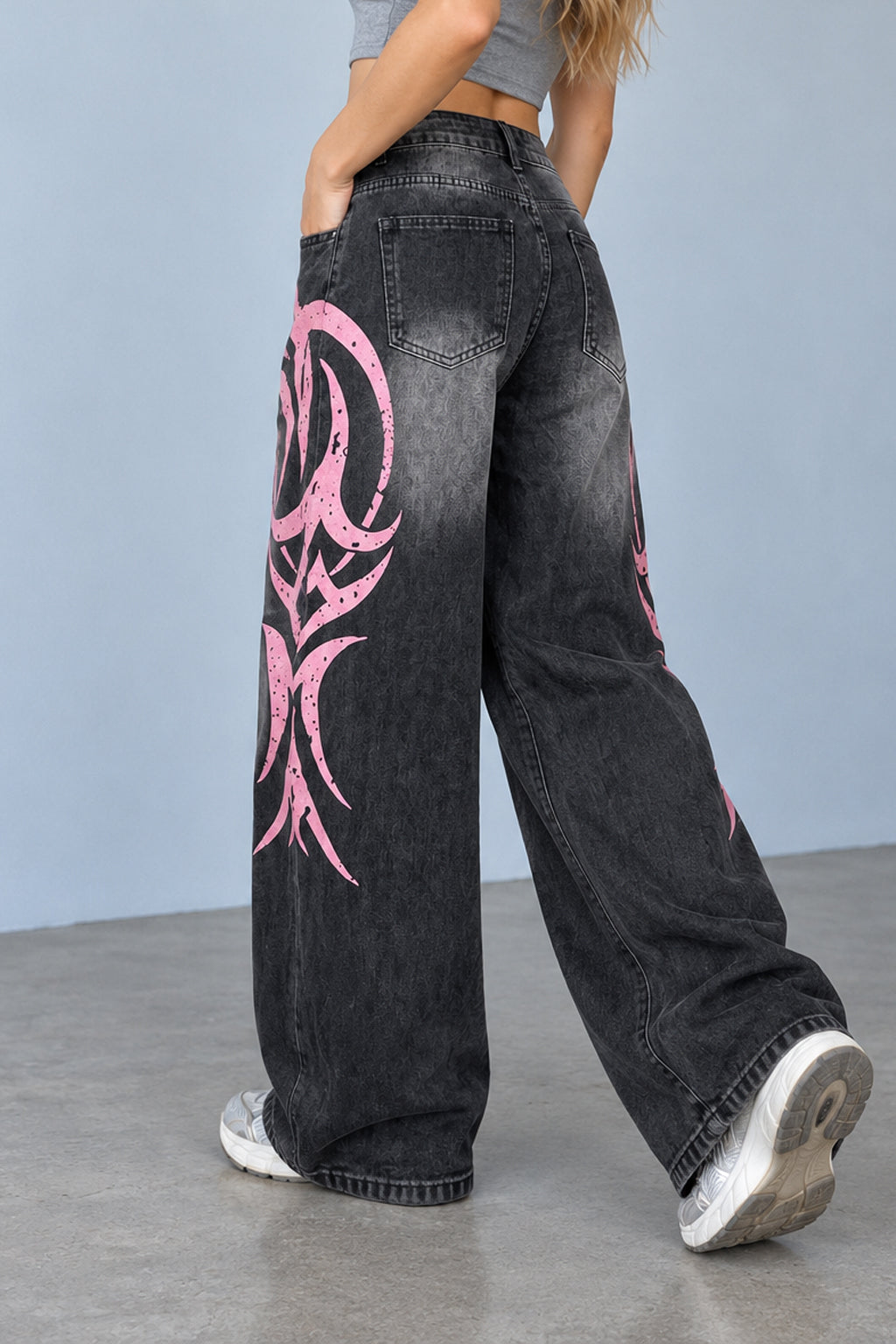 Tribal Print Wide-Leg Jeans